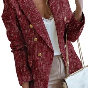 Women's Red Tweed Double-Breasted Blazer